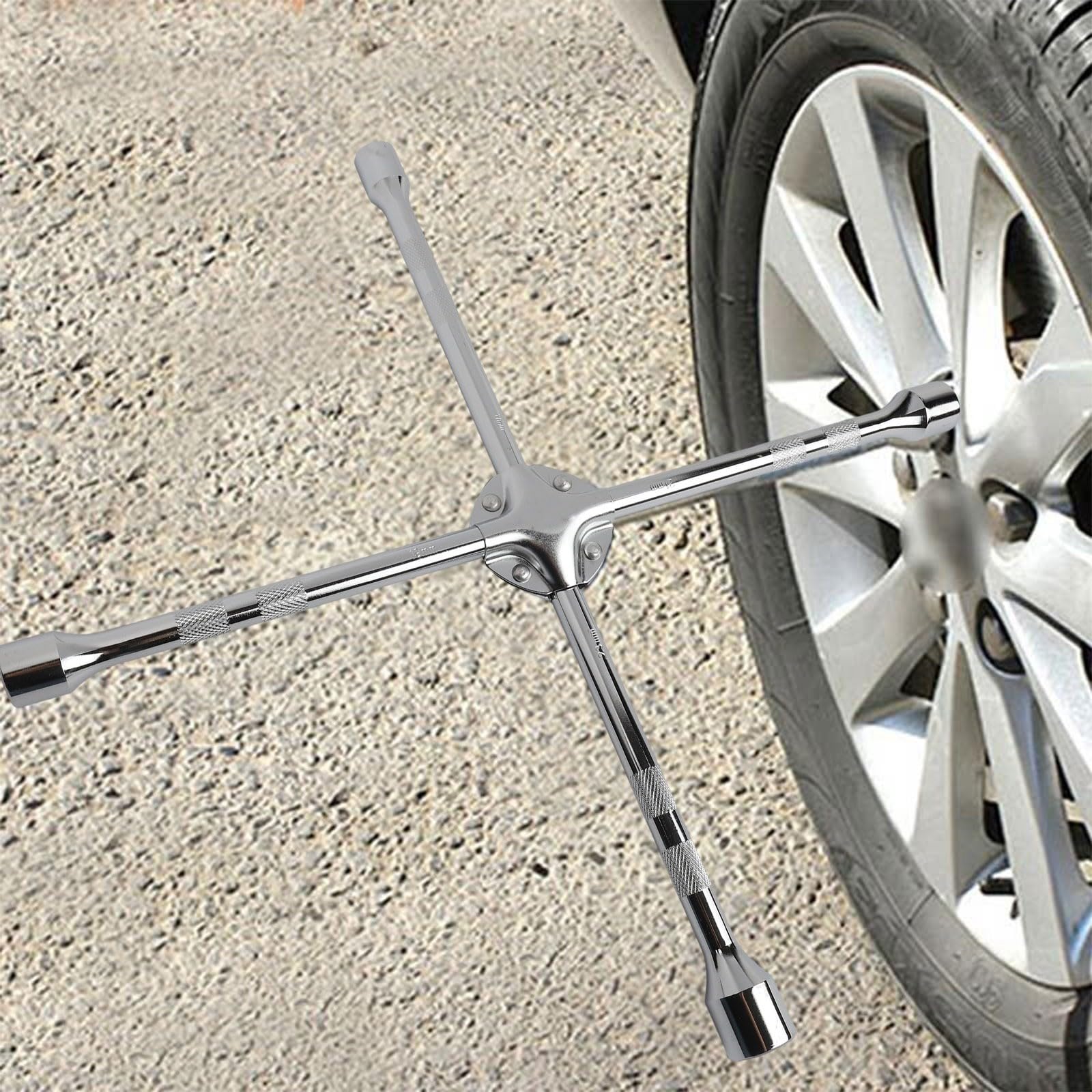 Llave de tuerca de cuatro vías, llave de vaso cruzado de 20 pulgadas con cabezales de 17/19/21/23 mm, acero resistente para cambio de tuerca de rueda de coche verde (20 pulgadas)