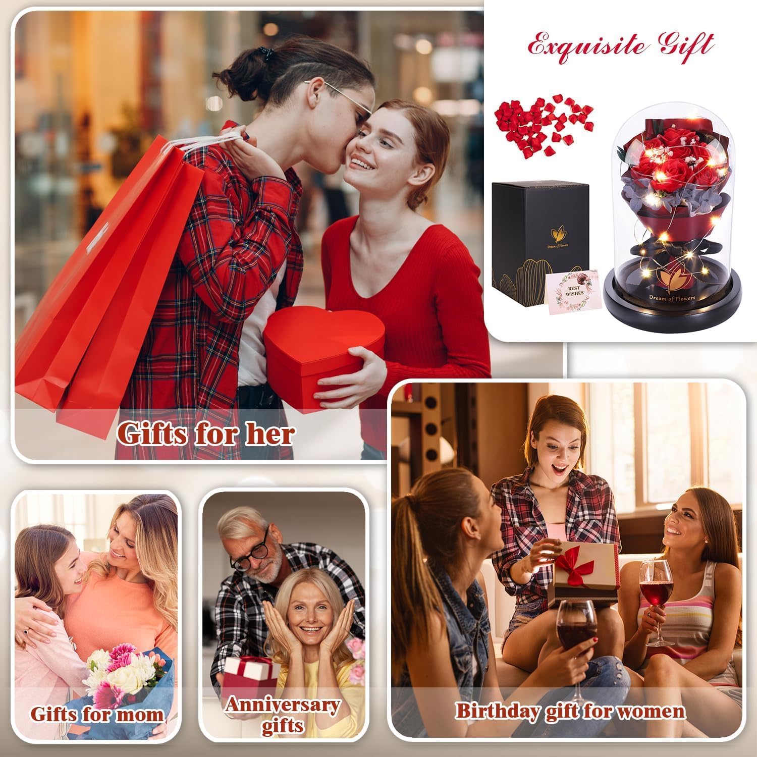 Valentines Day Gifts for Her-Beauty and The Beast Rose,Lasts Forever Red Roses,Light Up Rose in Glass Dome,Gifts for Women,Birthday Gifts for Mom,Wife,Grandma,Anniversary,Mothers,Thanksgiving - Image 6