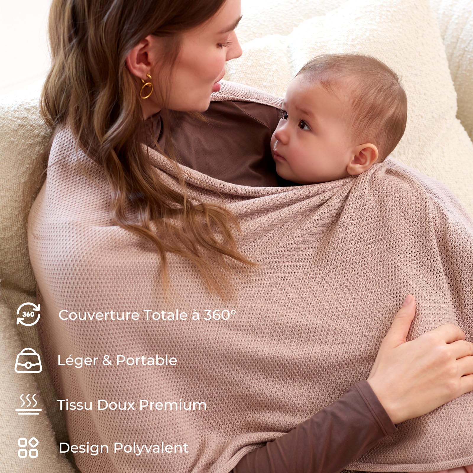 Momcozy Cape Allaitement Bébé, Couverture & Cache en Coton Respirant, Intimité 361°, Poncho/Châle Multi-Usage Portable, Sac à Linge Inclus, Allaitement Accessoires Marron