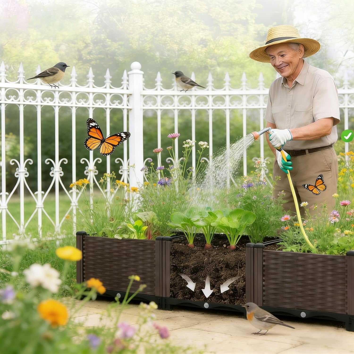 3-Pack Raised Garden Bed with Legs, Elevated Plastic Planter Boxes with Drainage Holes, Easy Assembly Outdoor Gardening Containers for Vegetables, Herbs, Flowers - Fit Patio, Balcony, Backyard