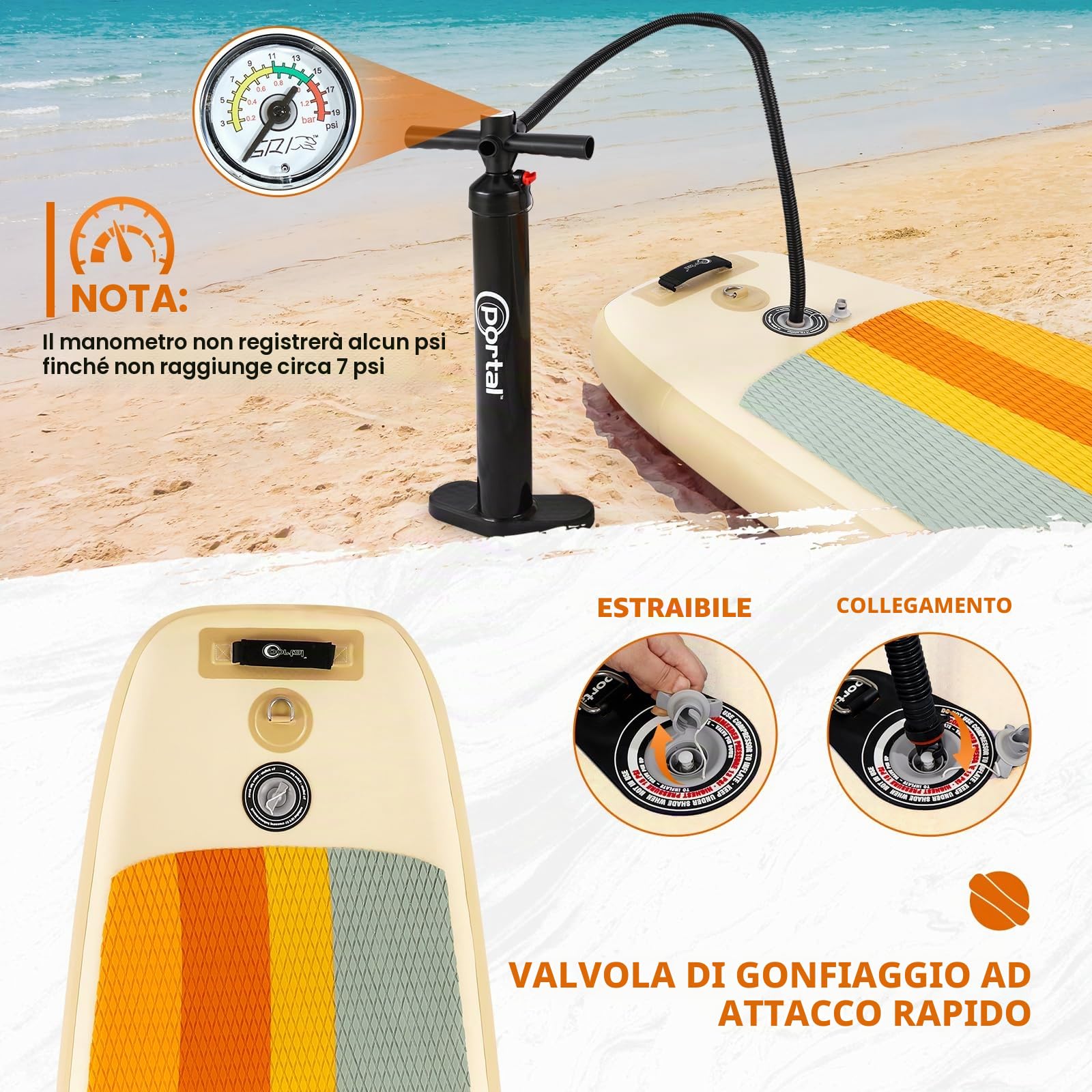Portal Tavola da stand up paddle, 10'6x33 x6 tavole gonfiabili con accessori SUP tra cui borsa per il trasporto, pompa a mano, pagaia, guinzaglio, pinna, kit di riparazione, custodia impermeabile per