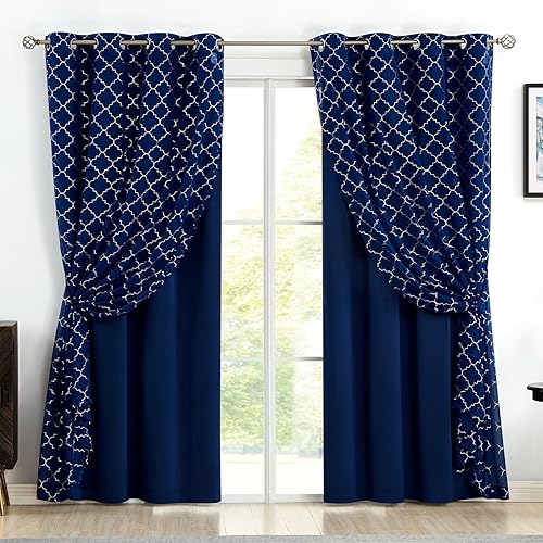 Enactex Juego de 4 cortinas opacas de gasa con estampado metálico marroquí, cortinas opacas de gasa transparente y terciopelo para oscurecer la