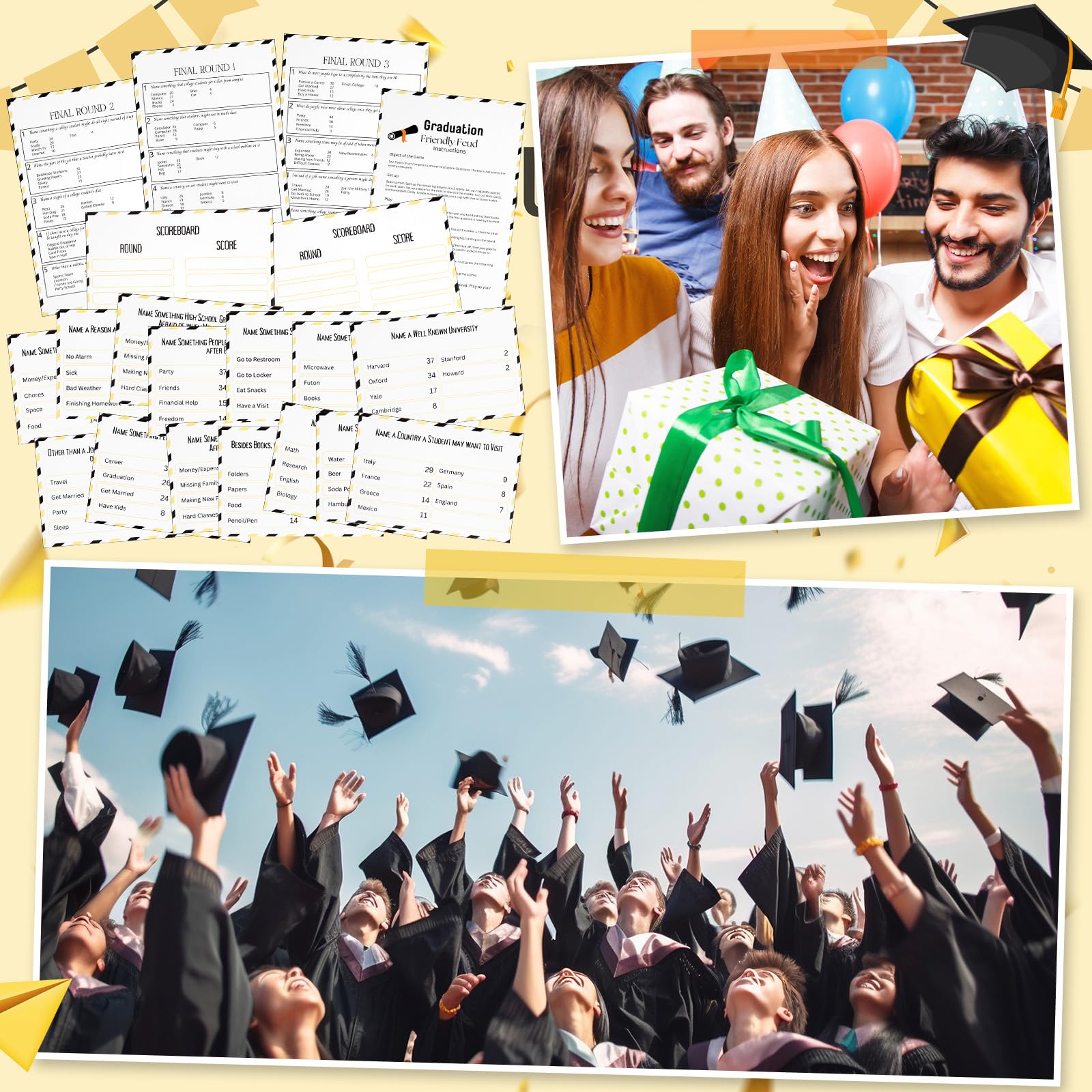 Abschluss-freundliches Feud-Spiel mit 2 Antwort-Summern, Grad Feud Karten für Familienspielabend, Spaß, Quiz für Klassenparty, Gruppen, Clubs, Teambuilding