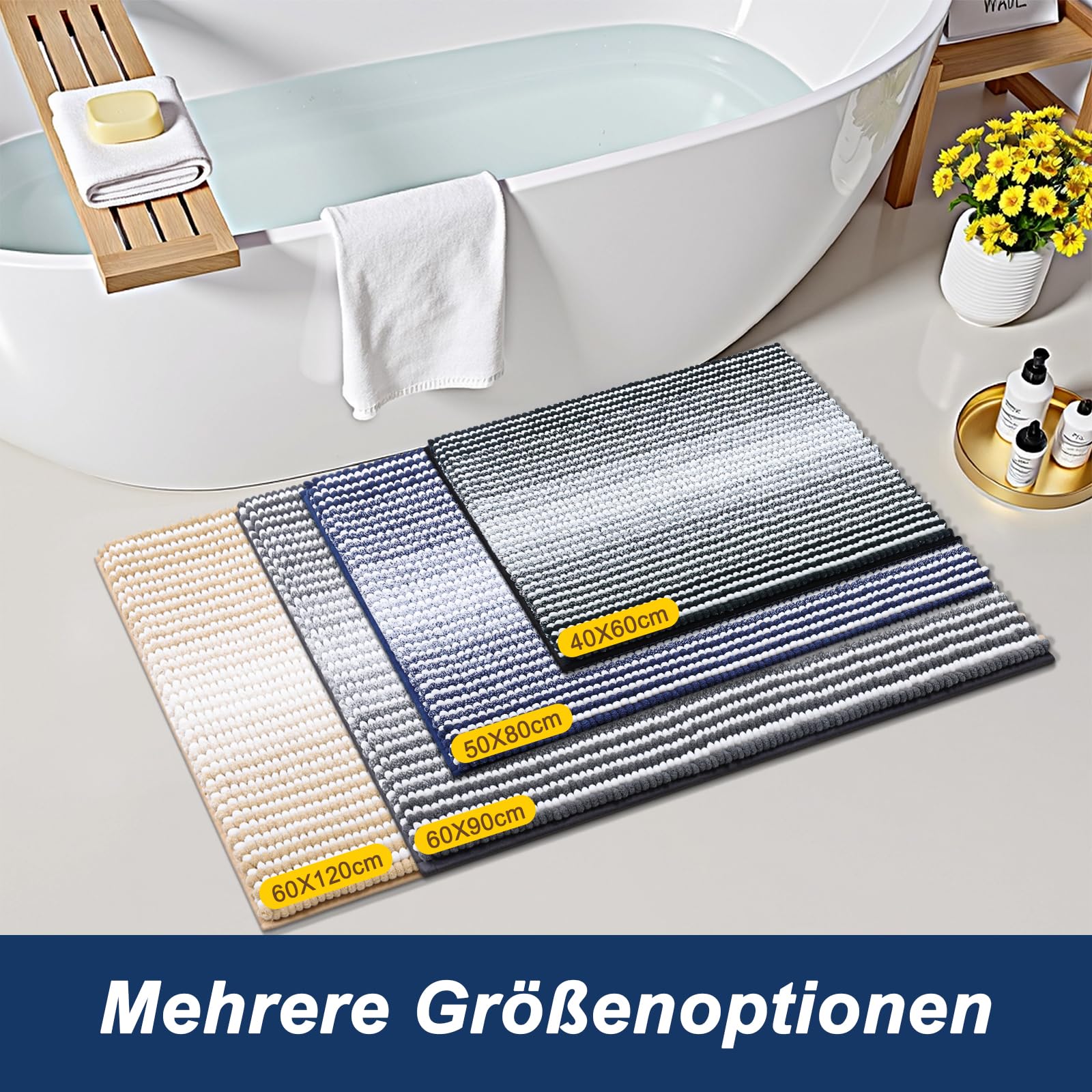 OLANLY Alfombra de baño de chenilla, suave, absorbente, antideslizante, microfibra, lavable, para baño, 60 x 120 cm, color beige