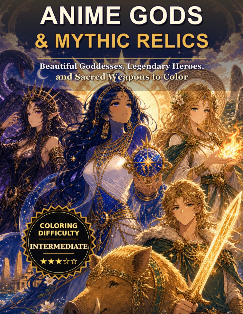Anime Gods and Mythic Relics Coloring Book: Beautiful Goddesses, Legendary Heroes, and Sacred Weapons to Color (Mythology Tattoo Coloring Series)