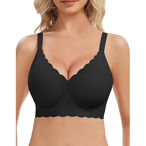 Vinfact Womens Jelly Bras No Underwire Push Up Wireless Seamless Supportive Full Coverage Bralette Scalloped T-Shirt Bra