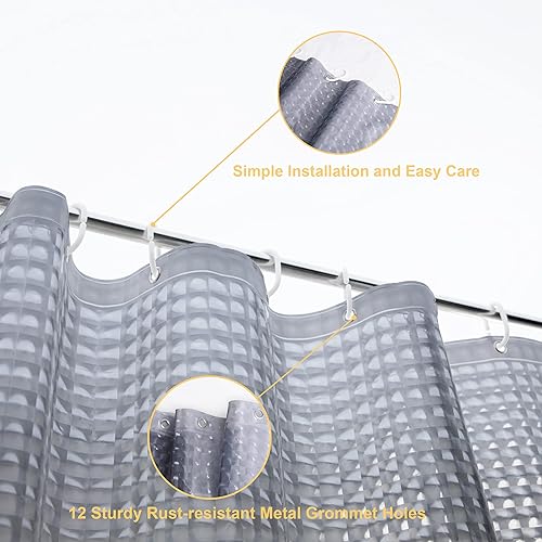 Miniatura 4 de NTBAY - Cortina de ducha semitransparente de etilvinilacetato, repelente al agua, para cabina de ducha de baño, cuadros grises en rejilla, 72 x