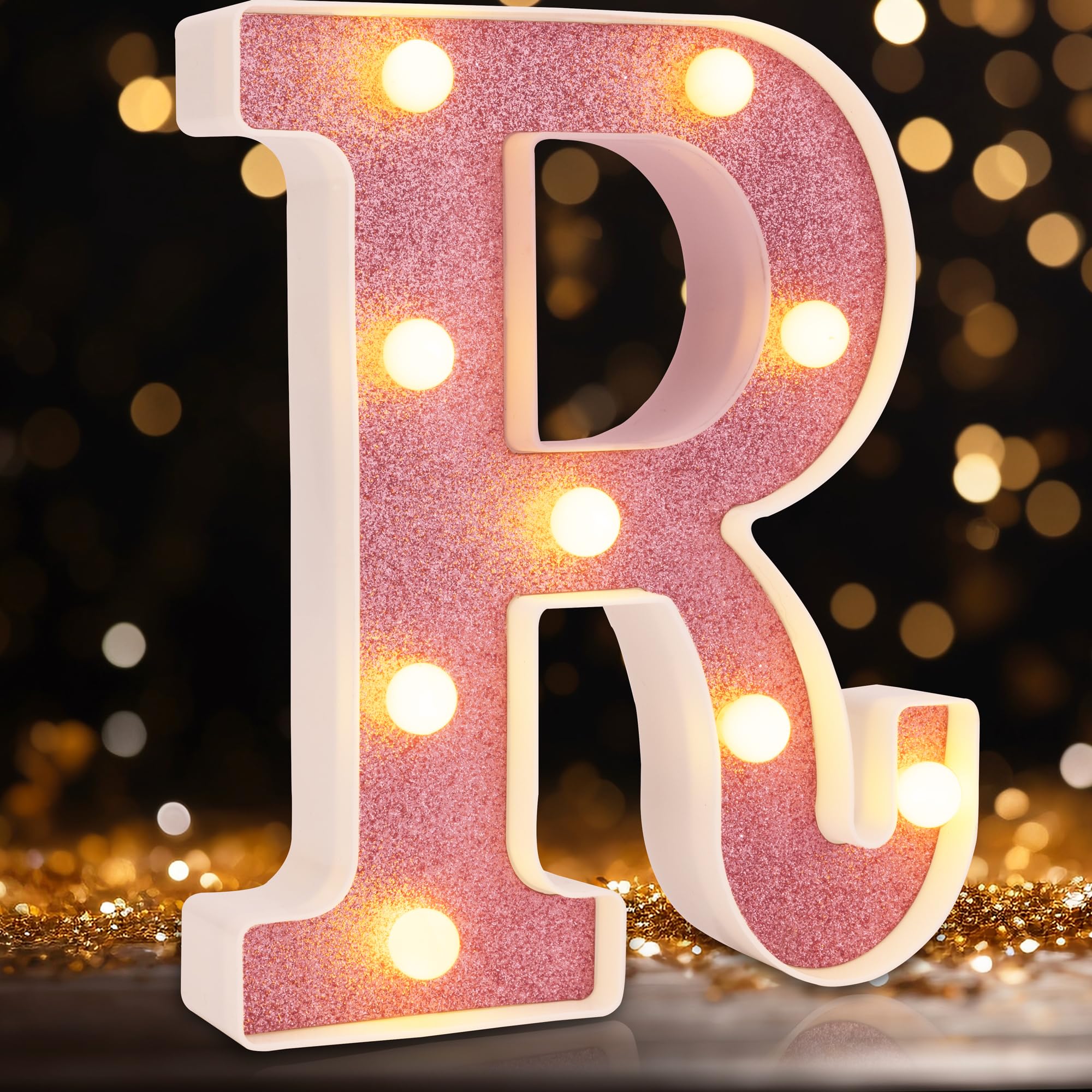 Small Led Marquee Letters, Light Up Letters, 8.58 Inch Led Letter Lights, Battery Powered Lighted Sign for Table, Party, Birthday, Christmas Decor (Pink Glitter, Letter R)