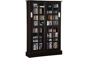 Atlantic Windowpane CD/DVD/Blu-Ray Games Collection Organizer Storage Cabinet with Sliding Doors