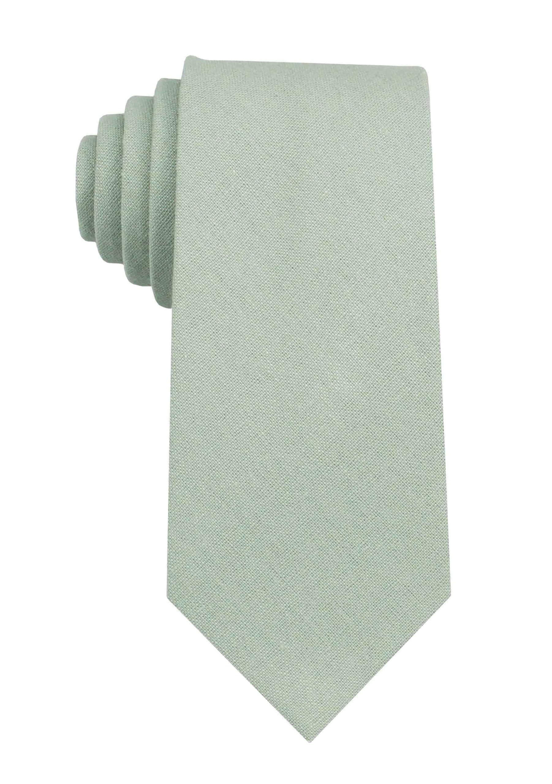 Mens Slim Width Color Linen Neckties - Standard and Extra Long Tie (Dusty Sage, Standard 58 