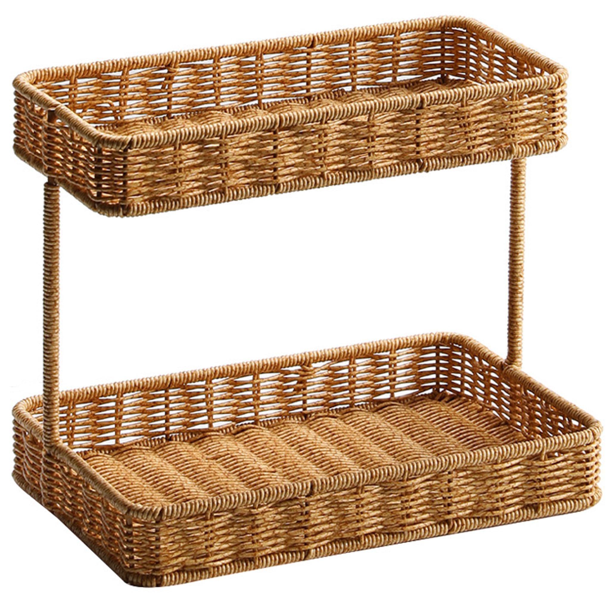 Cesto in rattan Cestino portaoggetti rettangolare in rattan intrecciato a 2 livelli