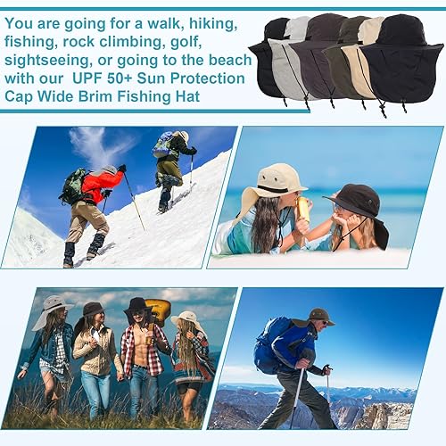 Miniatura 7 de 6 sombreros de sol unisex para hombres y mujeres sombrero de senderismo sombrero de safari ala ancha protección solar UV con solapa para el cuello