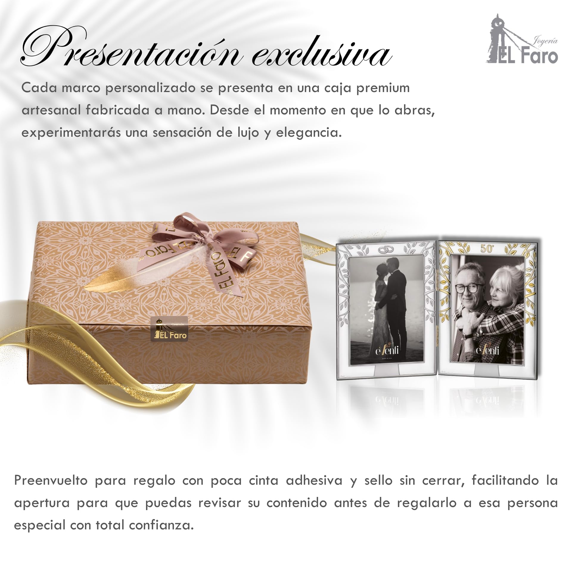 El Faro JOYERIA Marco fotos doble personalizado 13x18 bodas de oro | Estuche premium incluido