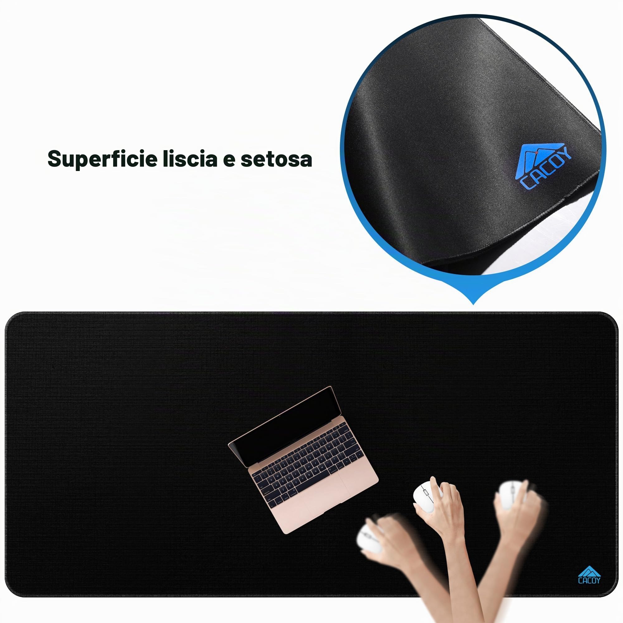 Cacoy 1400x600 mm Tappetino per Mouse da Gioco, XXL Sottomano da Ufficio, Grande Tappetino per il Mouse Antiscivolo, Oversize Tappetino da scrivania per Mouse e Tastiera per ufficio e casa (Nero)