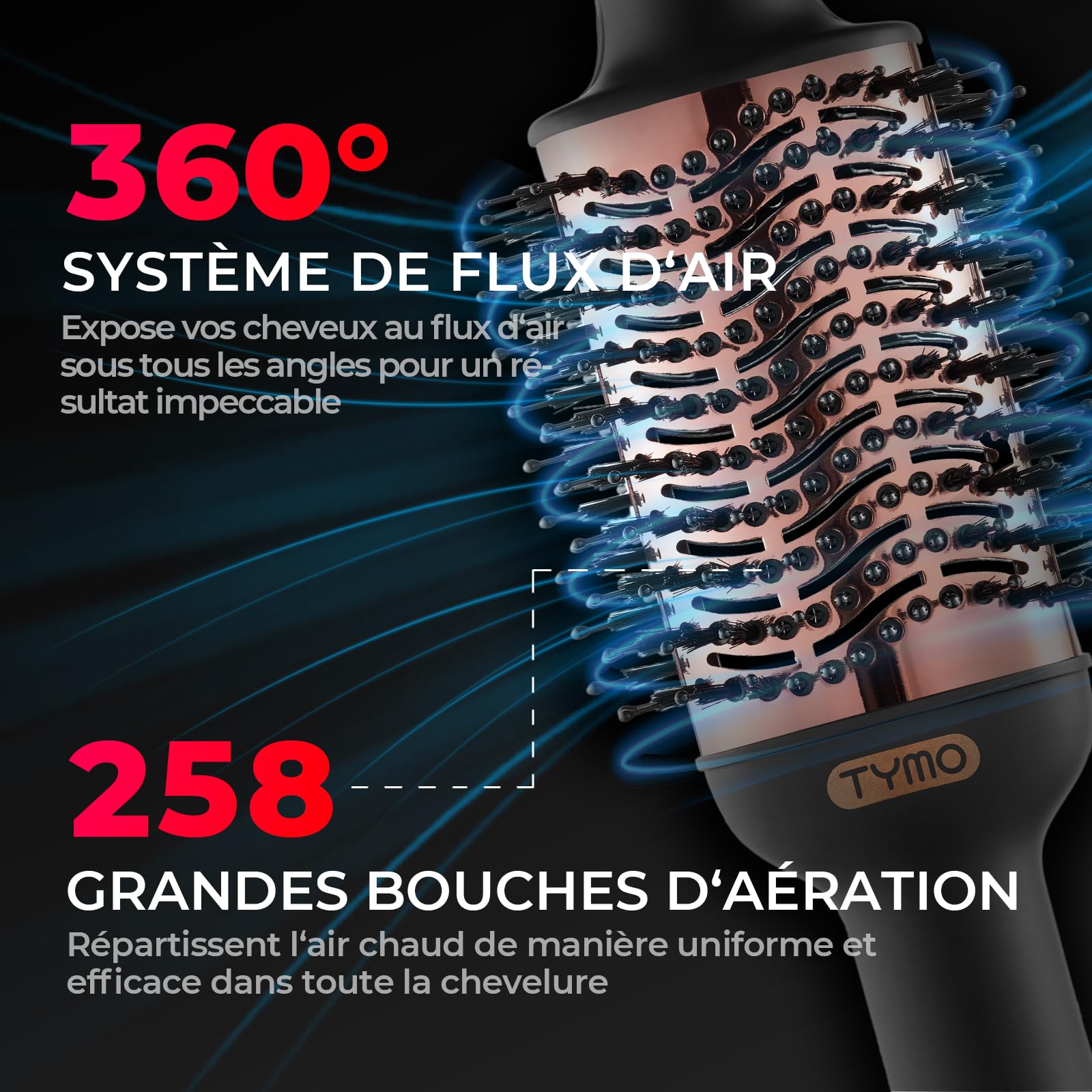 TYMO Brosse Soufflante Chauffante - One-Step Sèche-cheveux et Brosse Volume Ionique Pour Séchage Rapide, Lisser, Boucler, Créer du Volume, 3 Températures, 1200W, Or