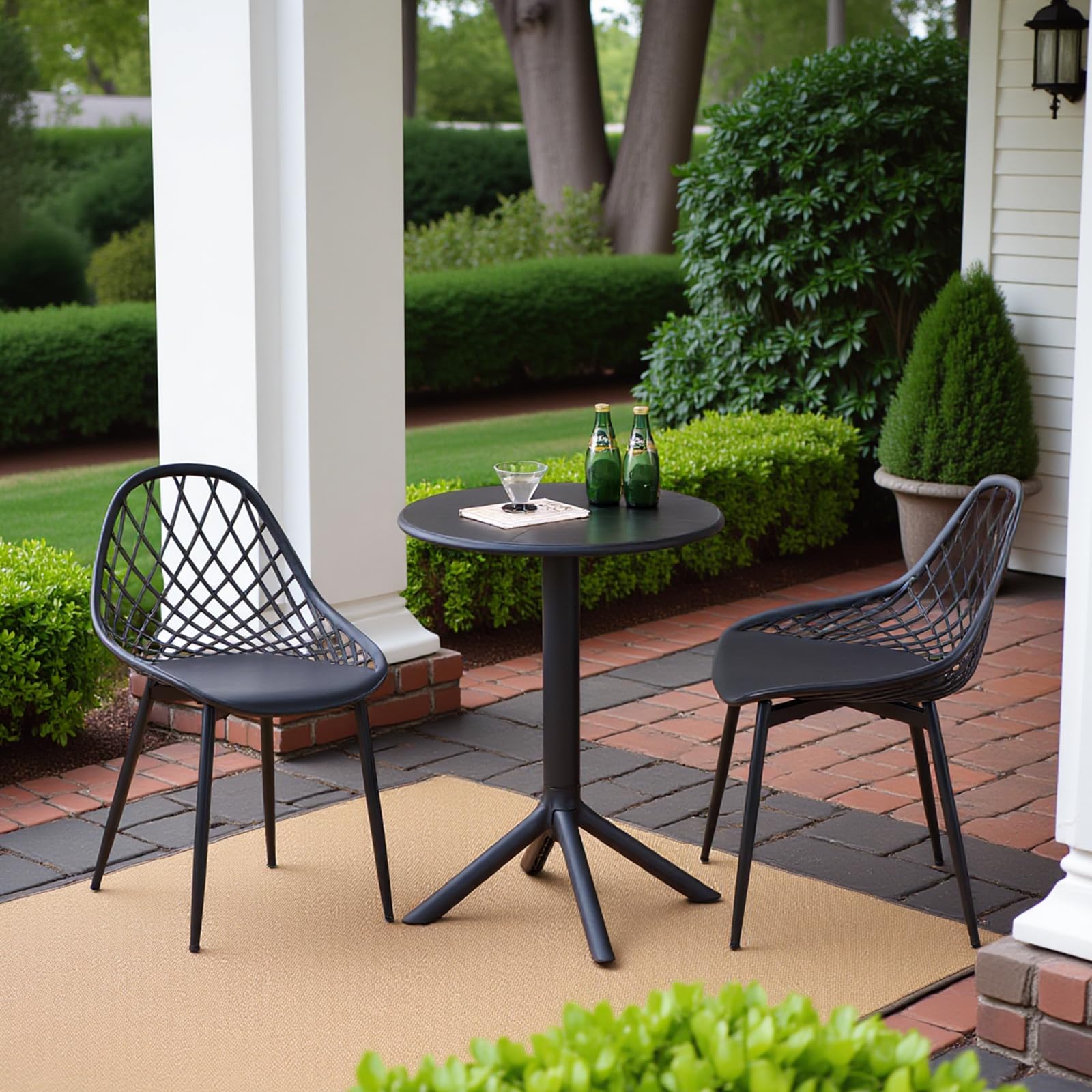 buybyroom Sillas Jardin Exterior, Juego de 6 Sillas Terraza Exterior con Patas de Metal y Respaldo de Plástico Ergonómico, para Jardín,Terraza,Balcon,Comedor,Reuniones, Salon, Recepción, Negras