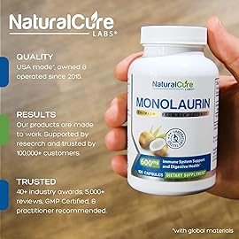 Natural Cure Labs Premium Monolaurin 600mg - 2 Pack, 200 Capsules