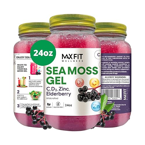 Gel de musgo marino con vitaminas de saúco, 24 onzas, gel de musgo marino de oro silvestre de Santa Lucía, 92 vitaminas y minerales, puro crudo y