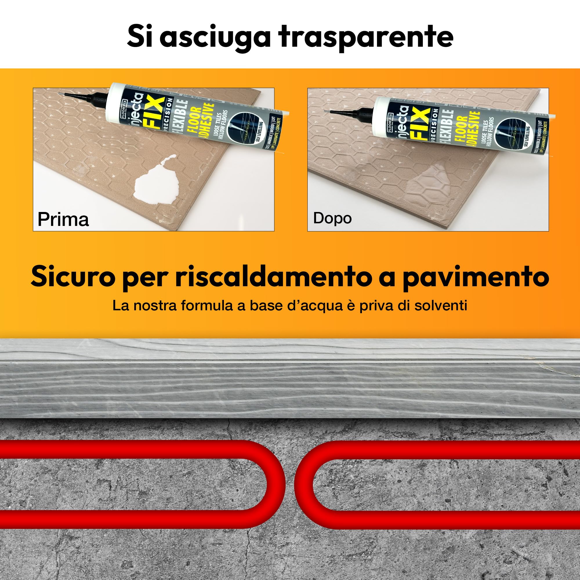 Injectafix 300ml | Ripara Piastrelle Senza Rimuoverle | Punta Iniezione 2mm per Fughe Strette | Adesivo Invisibile per Pavimenti Stabili, Copolimero Modificato
