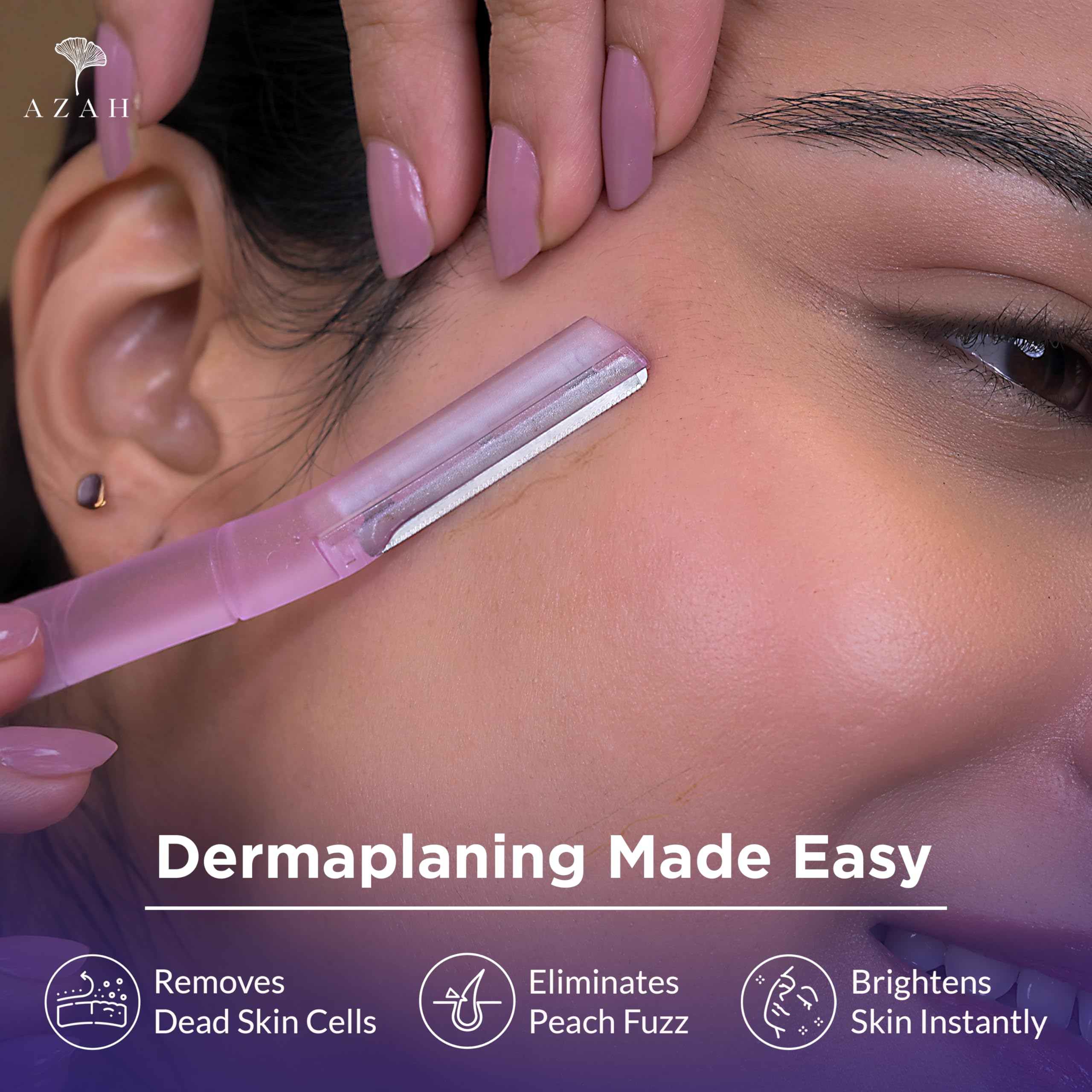 Azah Face & Eyebrow Razor Combo| Instant & Painless Facial Hair Removal |Pack of 1 Face & 1 Eyebrow Razor| For Eyebrows, Upper Lip, Forehead, Peach Fuzz | Dermaplaning Tool | All Skin Types 1