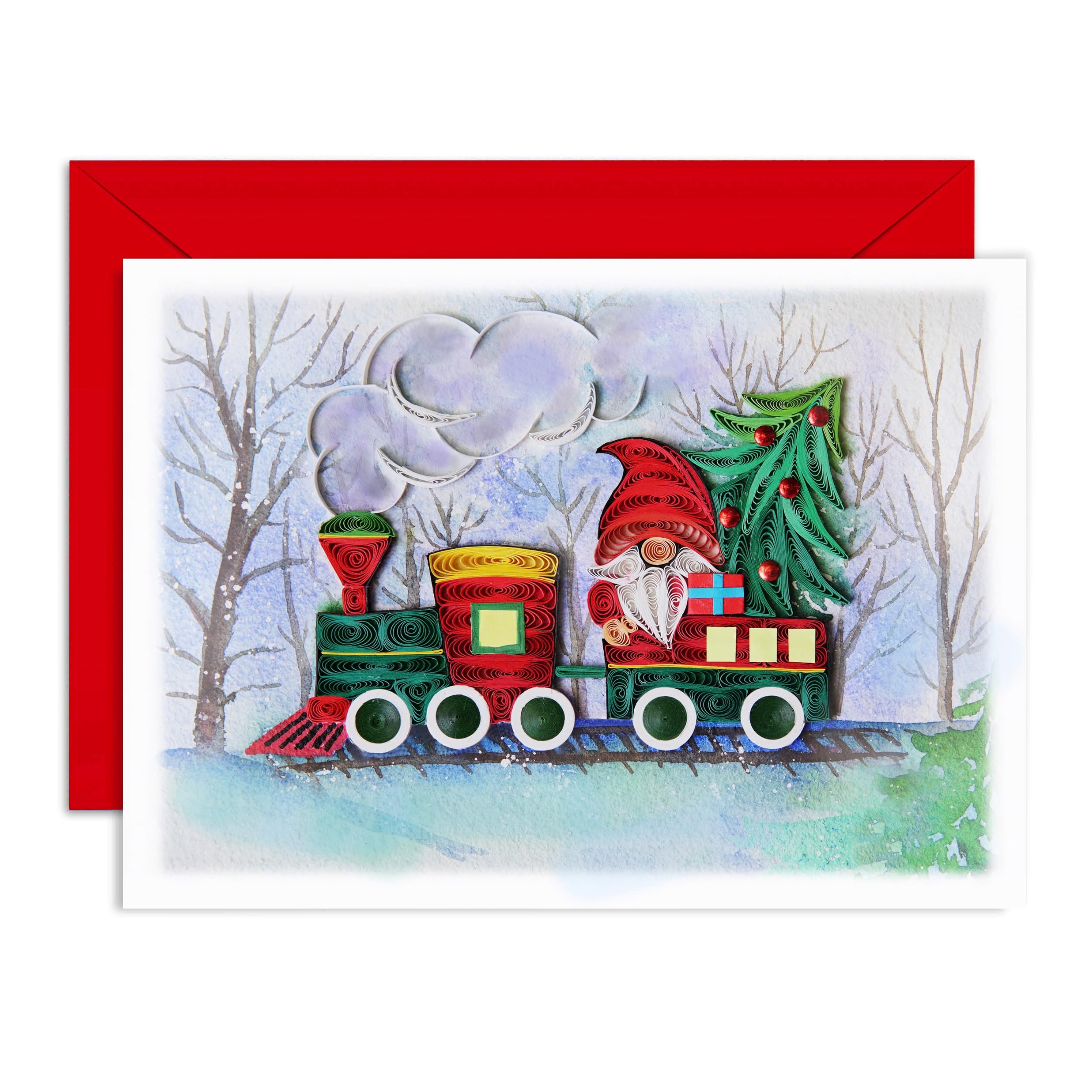 QUILLCRAFT Santa and Train Christmas Quill Card, Merry Xmas Religious Greeting Quilling Quilled Card for Holiday, New Year, Mom, Dad, Grandma, Friend,