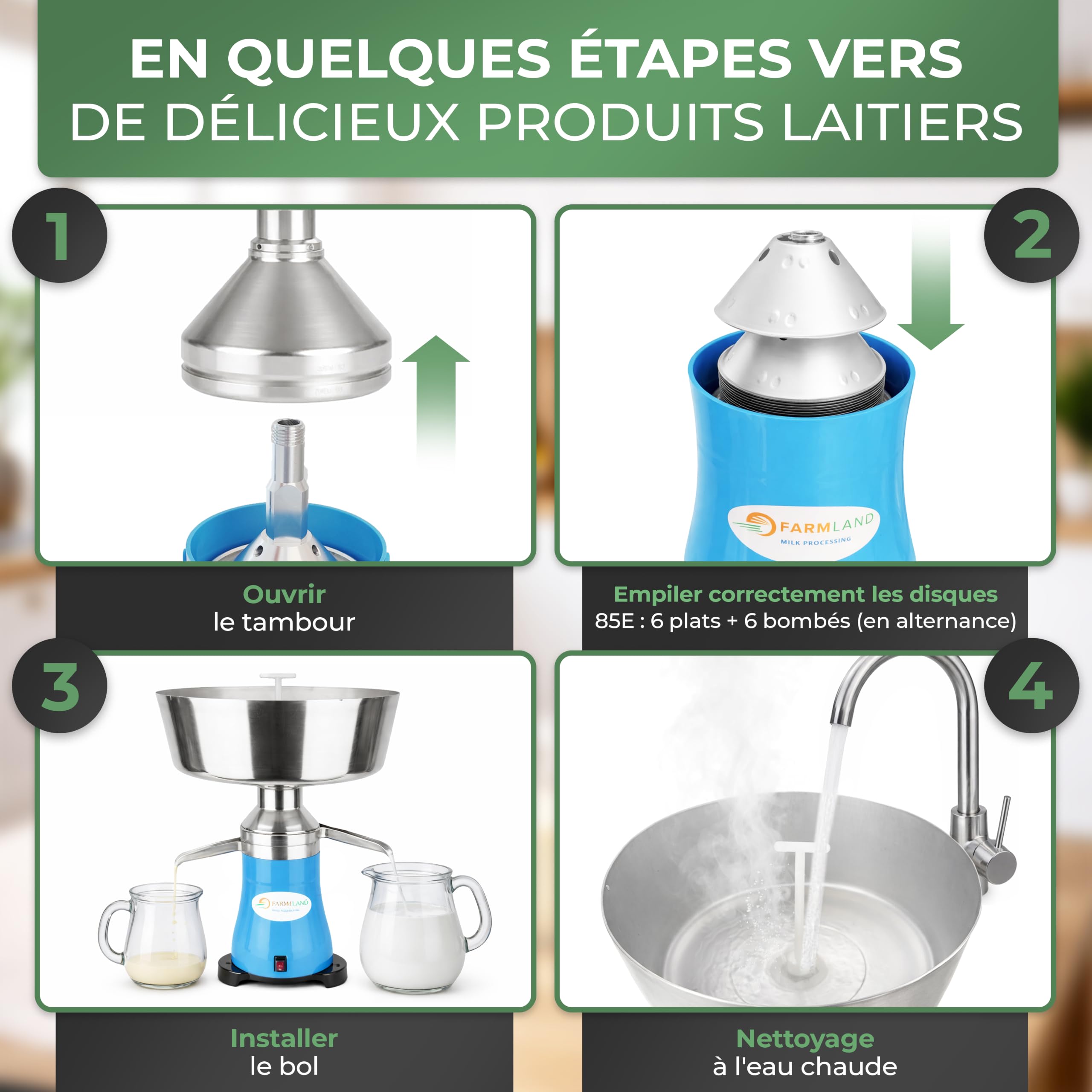Farmland Centrifugeuse électrique - Séparateur de lait puissant pour 140 l/h - Séparateur de lait de qualité supérieure - Lait centrifuge pour débutants et professionnels - Quantité de cadre réglable
