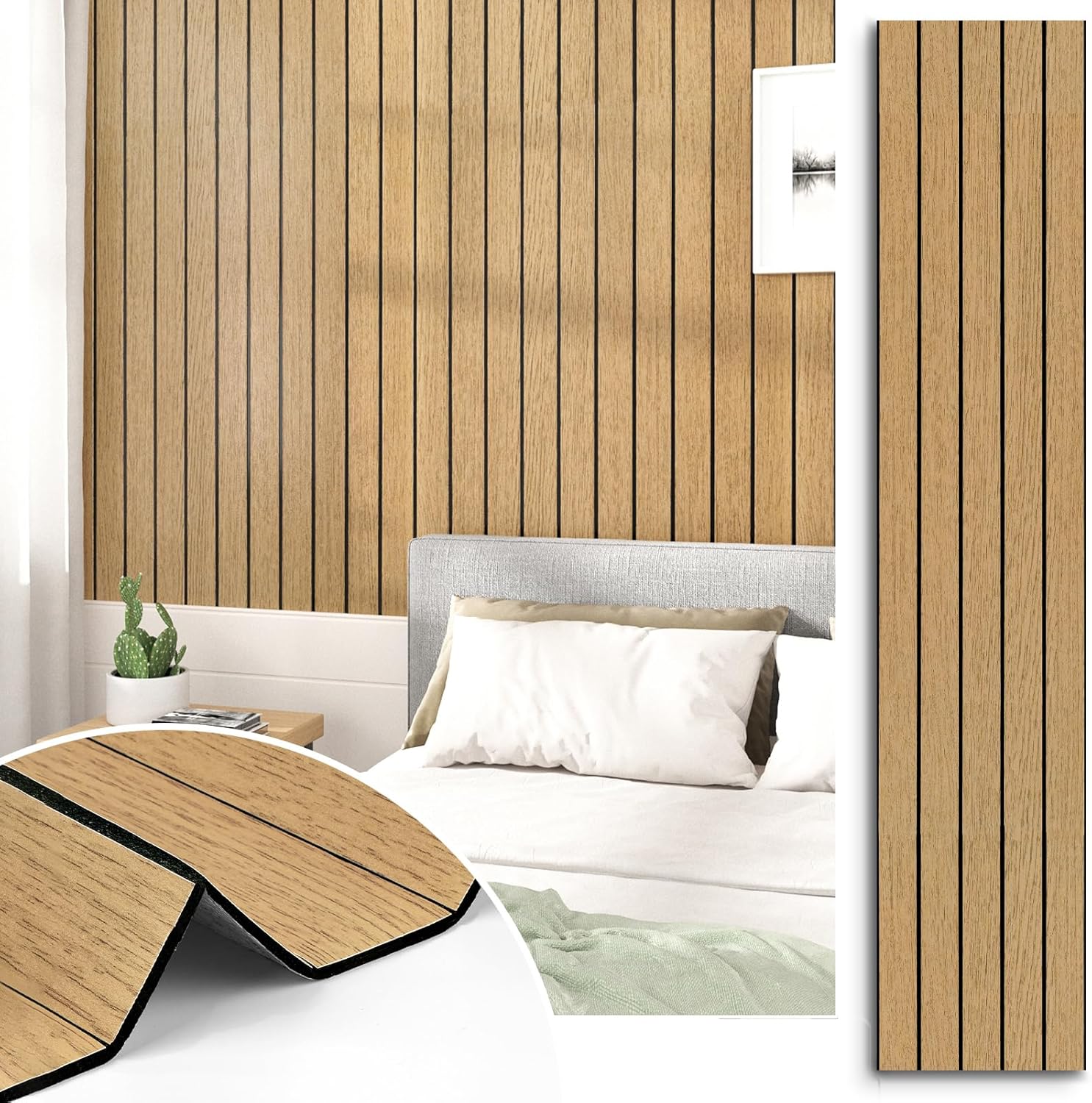 Vintage Brown Wood Wall Panels 3D Textured Acoustic Faux Wood Slat Panel for Walls Self Adhesive Soundproof Wooden Slatted Panel Wallpaper Roll for Bedroom Ceilings Studio Decor 23.6"x118"