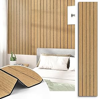 Brown Peel and Stick Wall Panels Soundproof Wood Slat Wall Panels Self Adhesive 11.8"x197" Faux 3D Textured Wood Slat Walls Paneling Removable Vintage Panel Wallpaper for Bedroom RV Decor