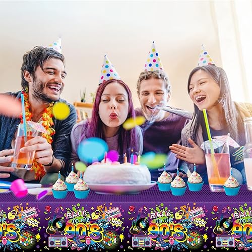 Miniatura 7 de HOWAF Mantel de fiesta de 3 piezas de los años 90, mantel grande para fiesta temática de los años 90, decoración de fiesta de hip hop de los años 90