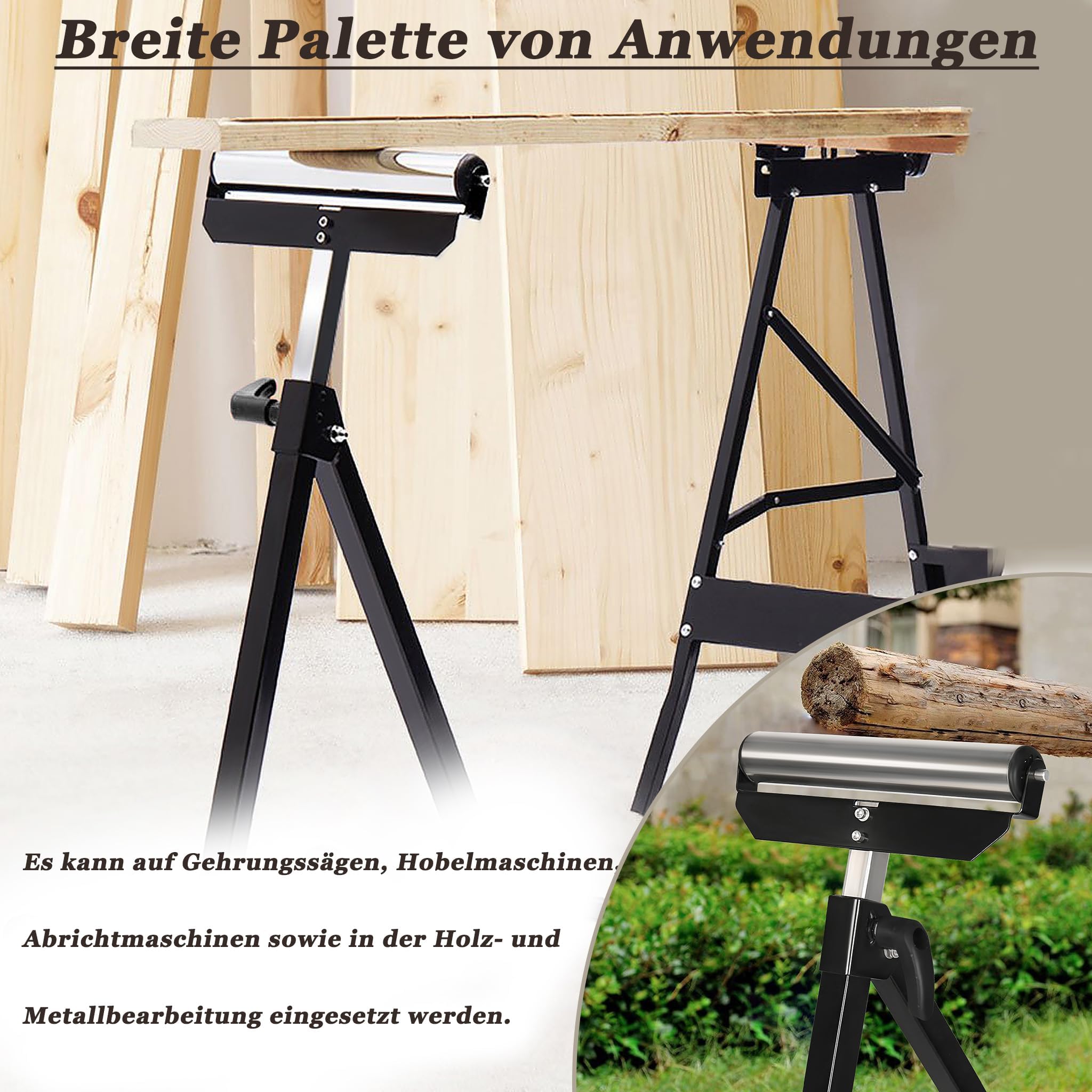 LARS360 2 tréteaux à roulettes réglables en hauteur (68 à 108 cm) – Tréteau pliant avec pieds antidérapants | Convient pour scies à onglets, raboteuses, travail du bois et du métal