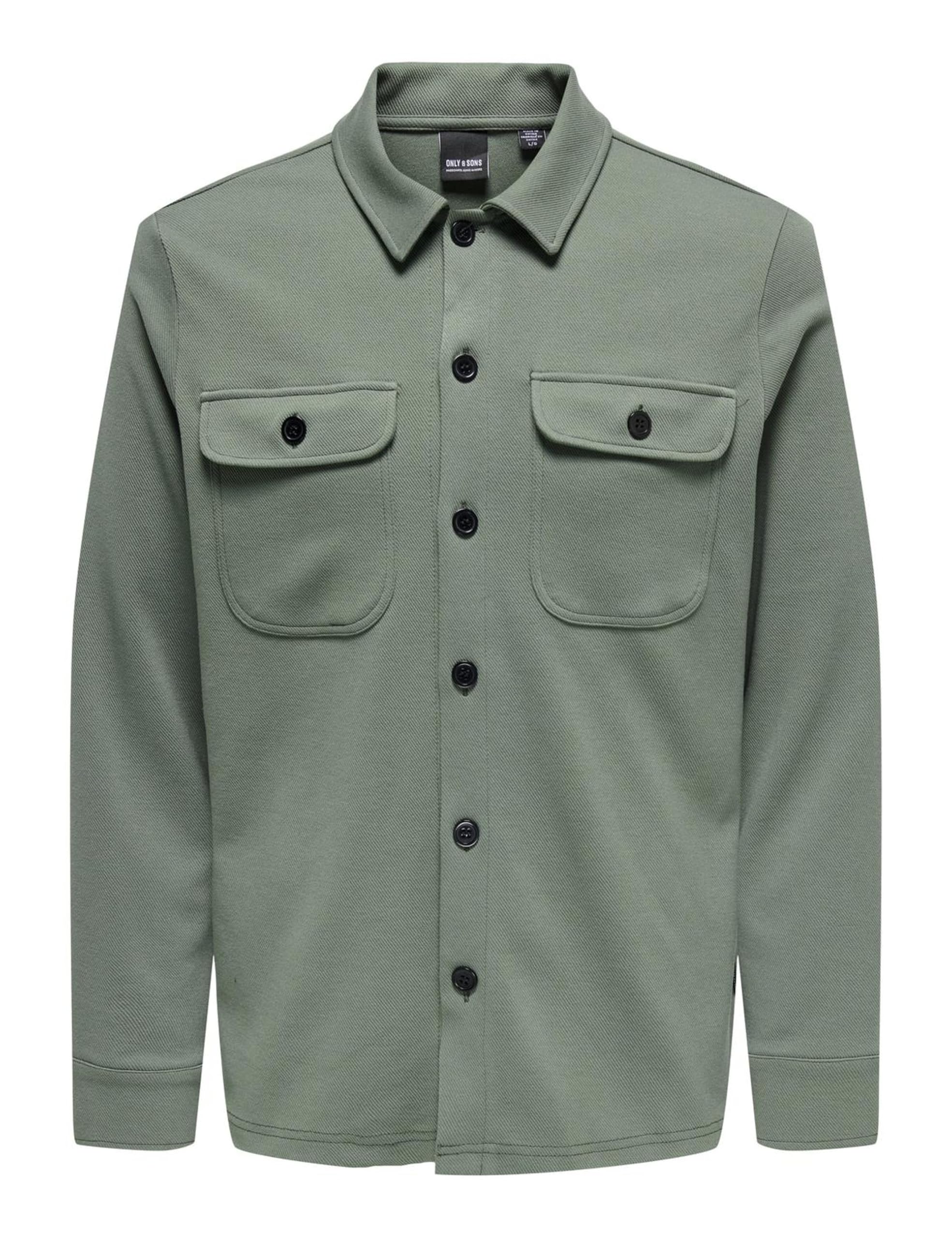 Only & Sons Shacket With Pockets Men's Grey-Green Medium