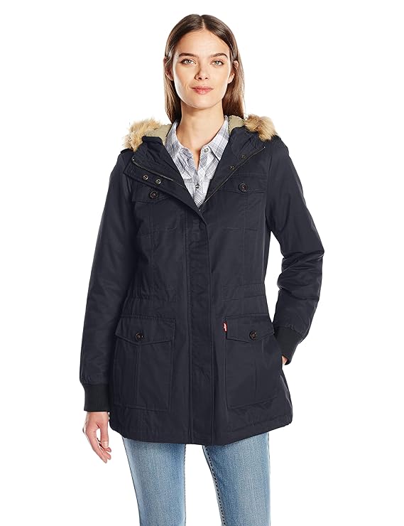 levi's women's bunny sherpa lined hooded coaches parka jacket