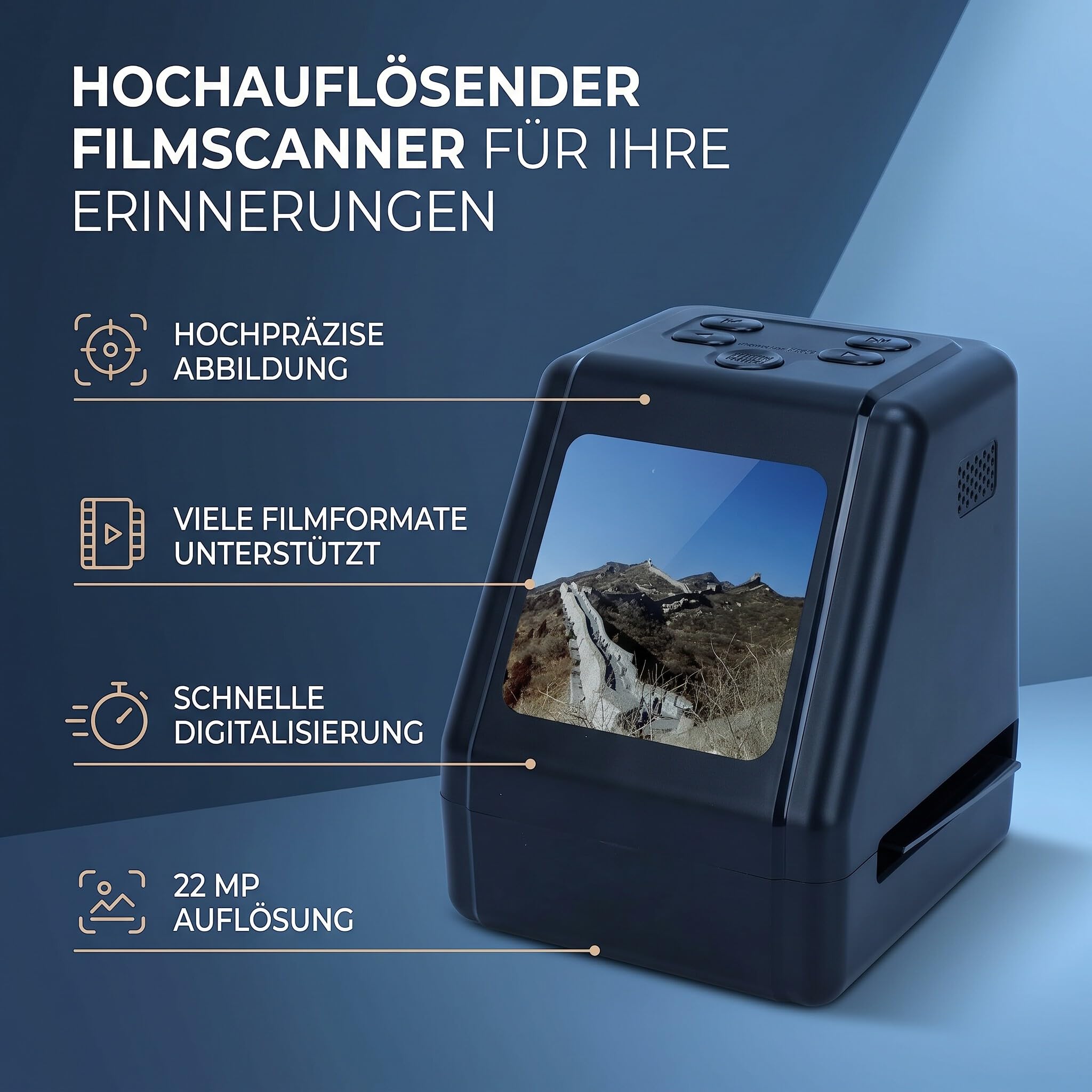 Diascanner, Digital Film Scanner Negativscanner Konvertiert 135 126 110 8-mm-Dias in 22 MP JPG Dia Scanner zum Digitalisieren