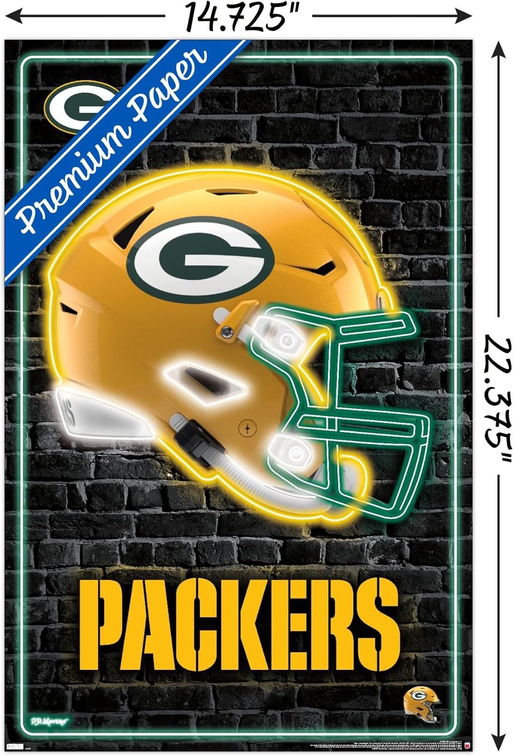 NFL Green Bay Packers - Neon Helmet 23 Wall Poster, 22.4L" x 14.7W", Premium Unframed Version - Image 3