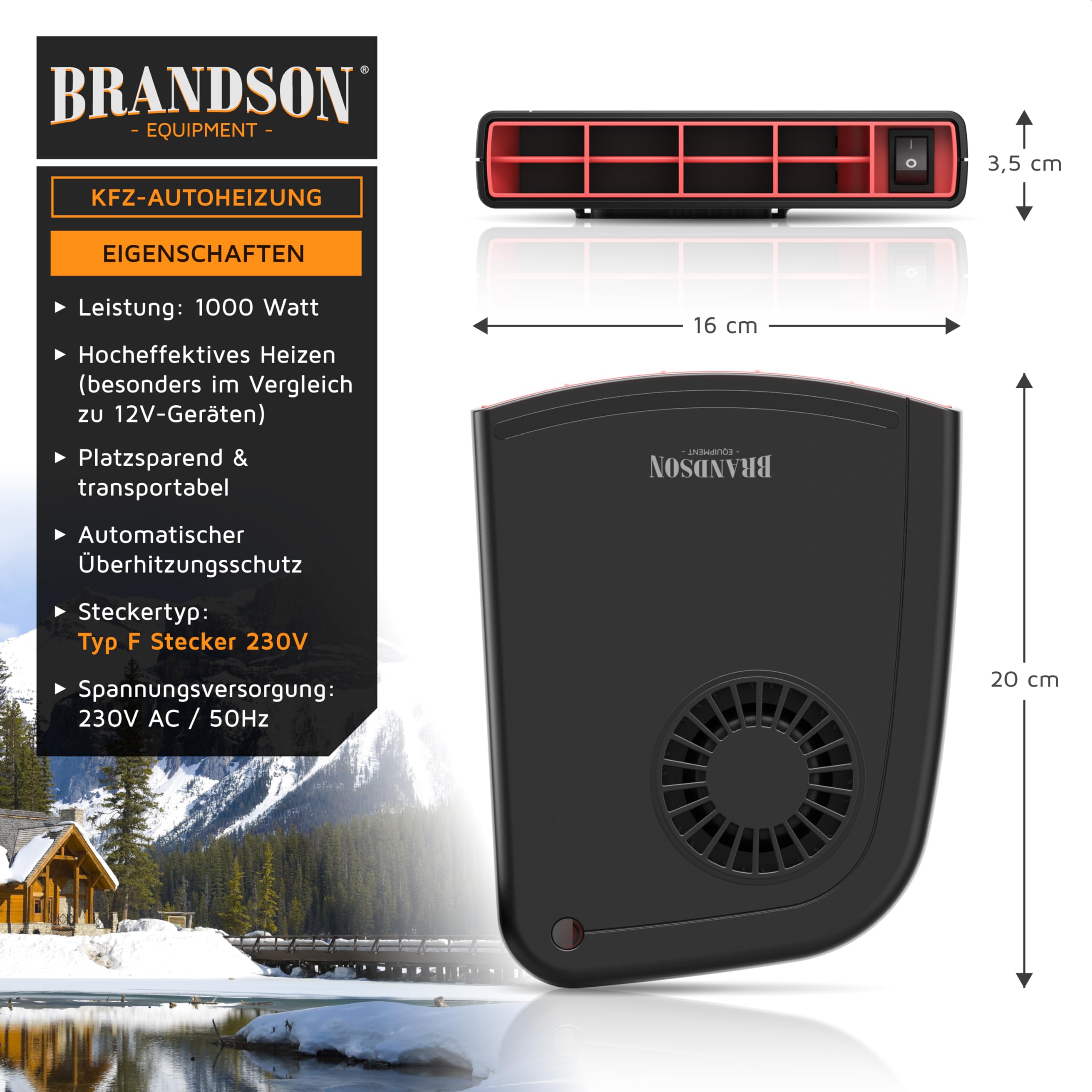 Brandson - Innenraumheizung - Mobile Auto Wohnmobil Heizung - PKW LKW - Komfort Entfroster Standheizung Heizlüfter - 1000W - automatischer Überhitzungsschutz - transportabel