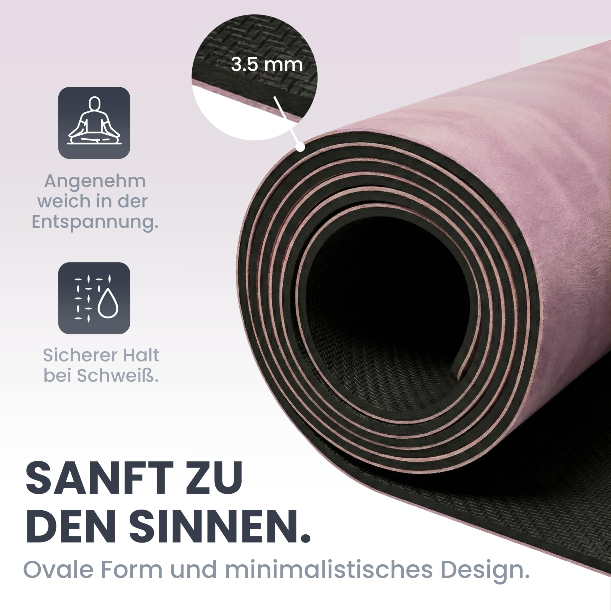 Premium Yoga Matte – Mikrofaser & Naturkautschuk, Extra Breit 68cm - Meditationsmatte, Pilates Matte, Achtsamkeit, Sanfte Übungen, Weiche Haptik, Rutschfest - Inklusive Tragegurt