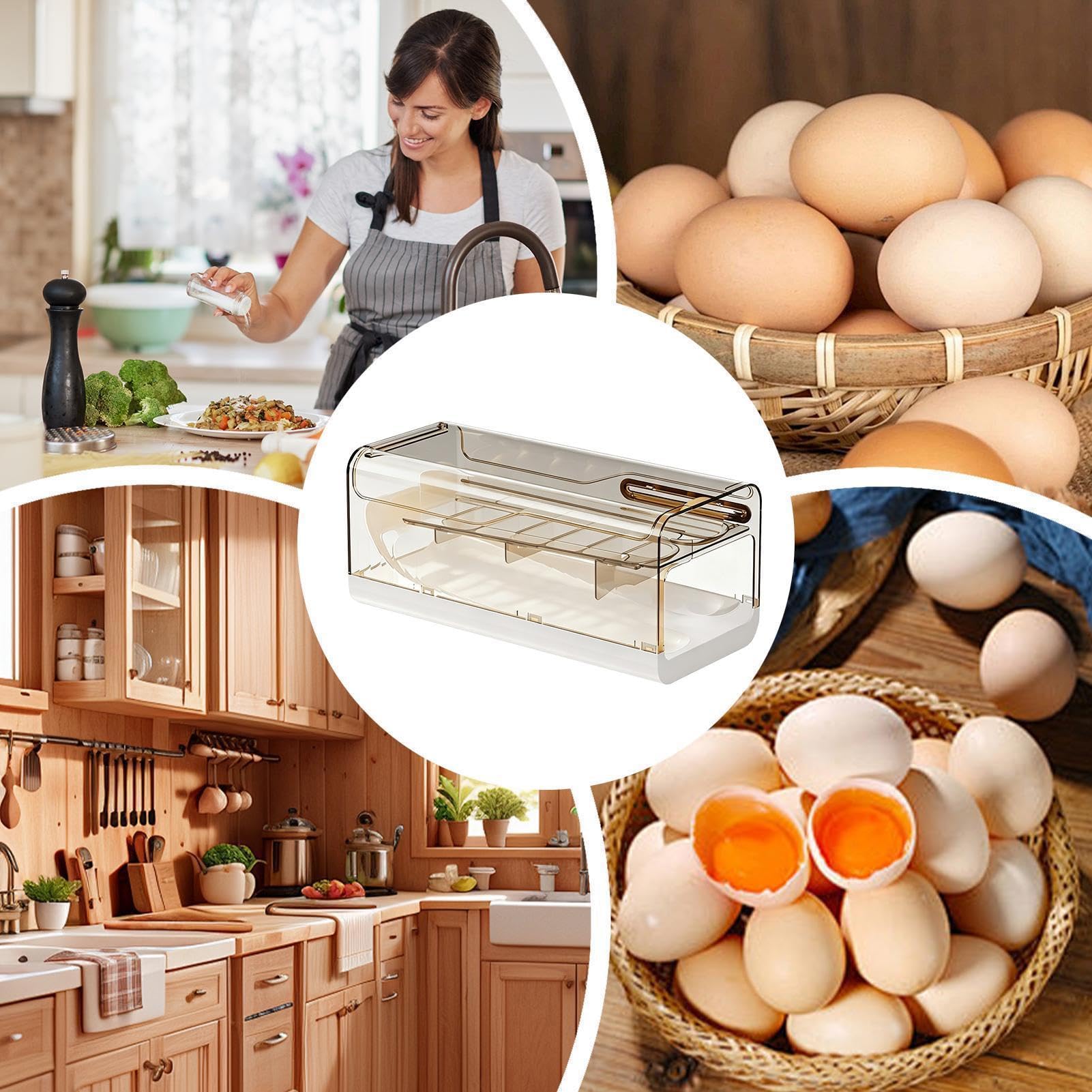 Organizador de huevos para con temporizador, apilable, ahorra espacio | Organizador de Huevos Caja de Almacenamiento para el Hogar Encimera Despensa Preparación de Alimentos Desayuno Hornear