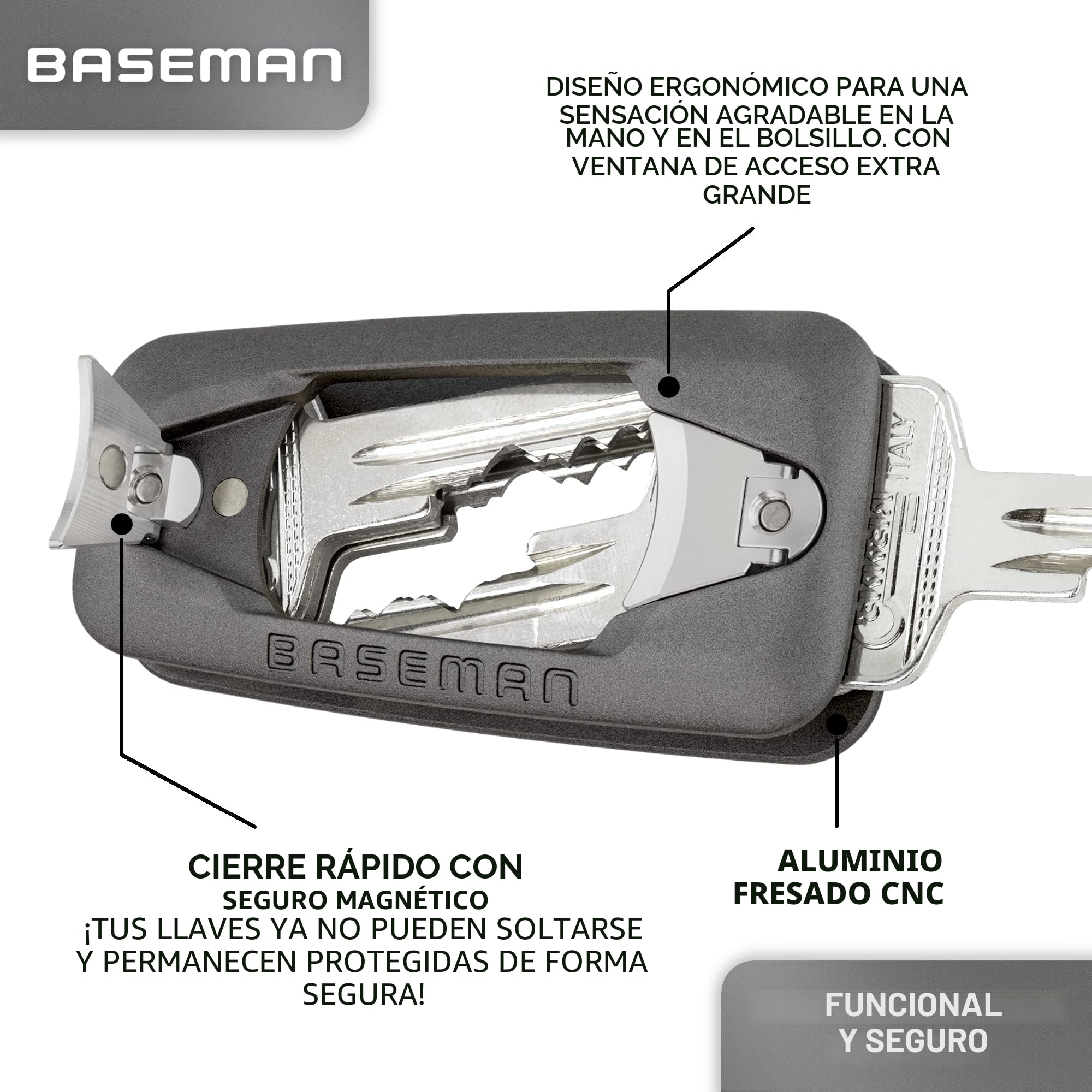 BASEMAN® Organizador de llaves con cierre rápido y cerradura magnética: el innovador organizador de llaves organiza tus llaves con estilo y aporta tranquilidad a tu bolso, M
