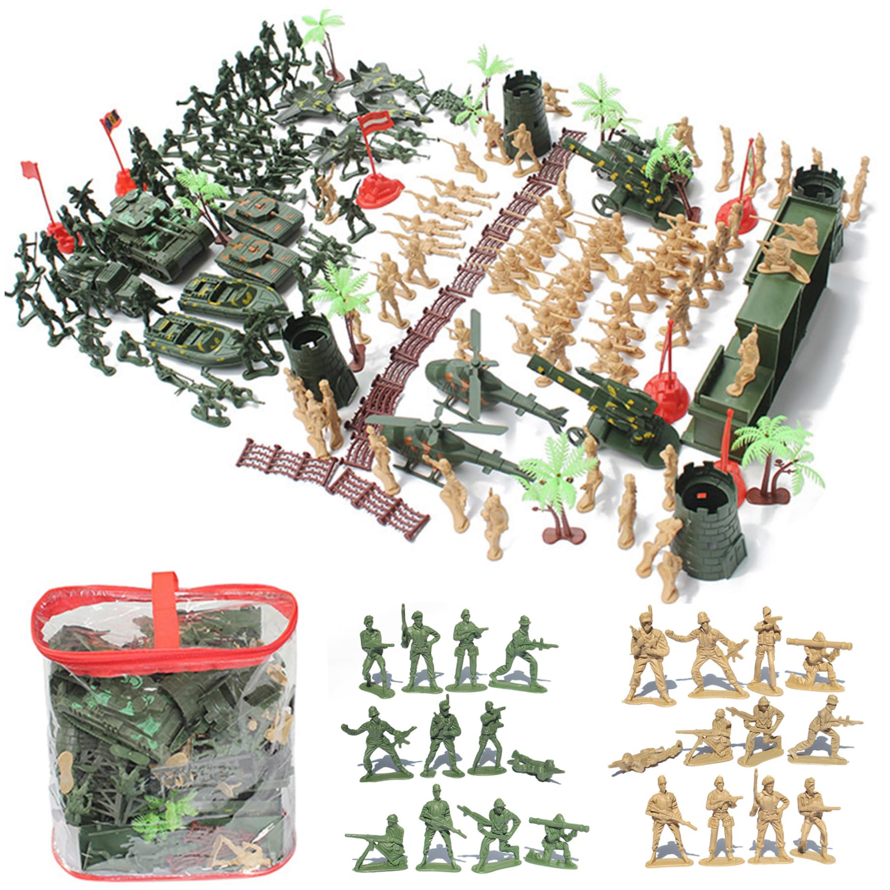 Jorzer WW2 Toys Set Realistic Armed DIY-Friendly Army Men Playset Includes Toy Soldiers, Tank, Barracks & More Developmental Hands-on Action F