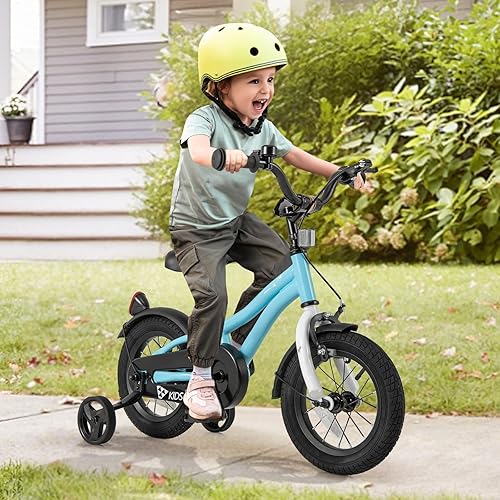 Miniatura 2 de BABY JOY Bicicleta deportiva de 12, 14, 16, 18 pulgadas, con ruedas de entrenamiento, asiento ajustable, freno de mano y freno de posavasos,