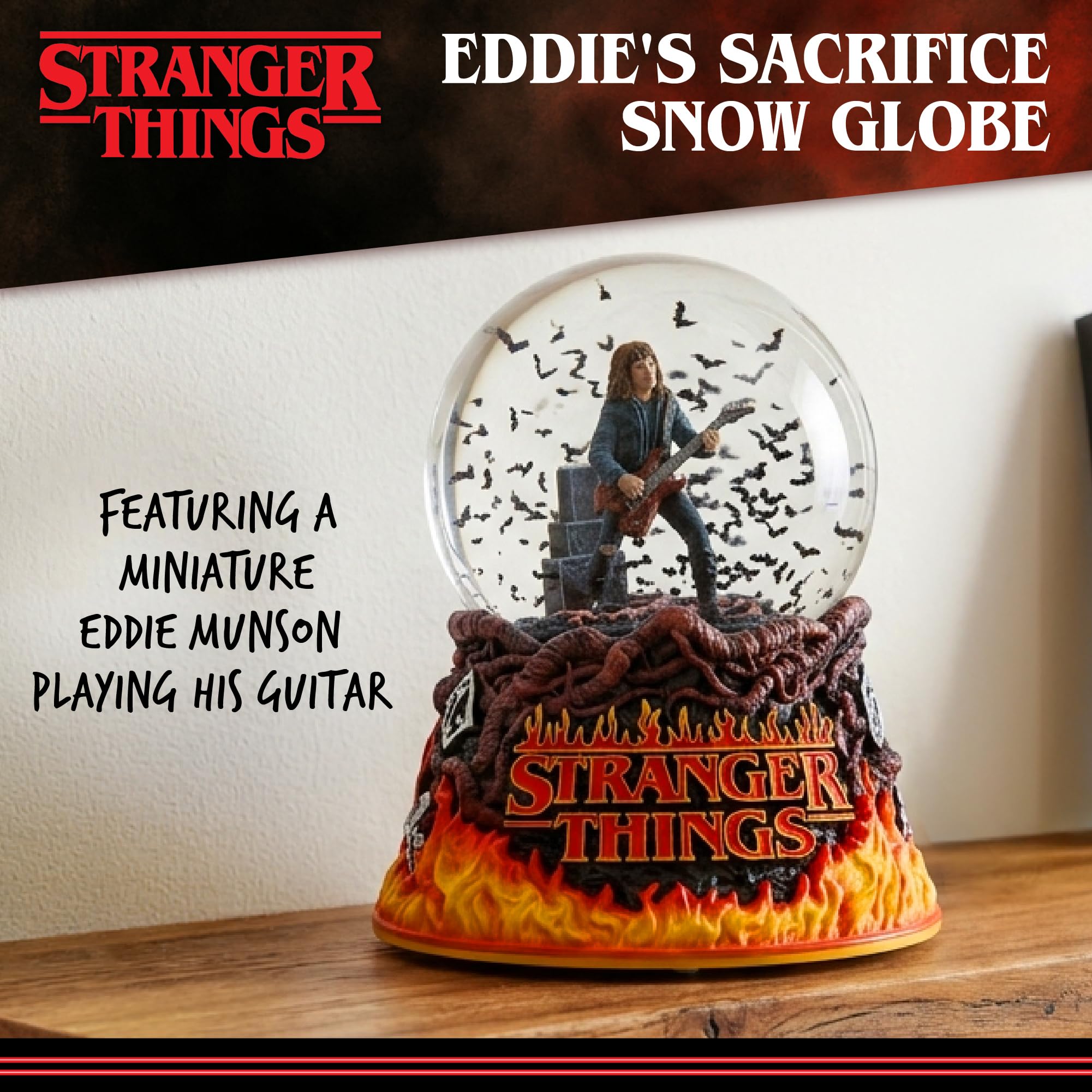 Nemesis Now Stranger Things Eddie's Sacrifice Boule à neige – Sous licence officielle Eddie Munson scène de guitare Hellfire Club Collectible, 14,5 cm