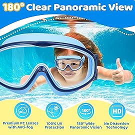 Vvinca Kids Goggles with Comfort Fabric Strap, Kids Swim Goggles Wide View Anti-Fog/UV No Leaking Swimming Goggles for 3-14