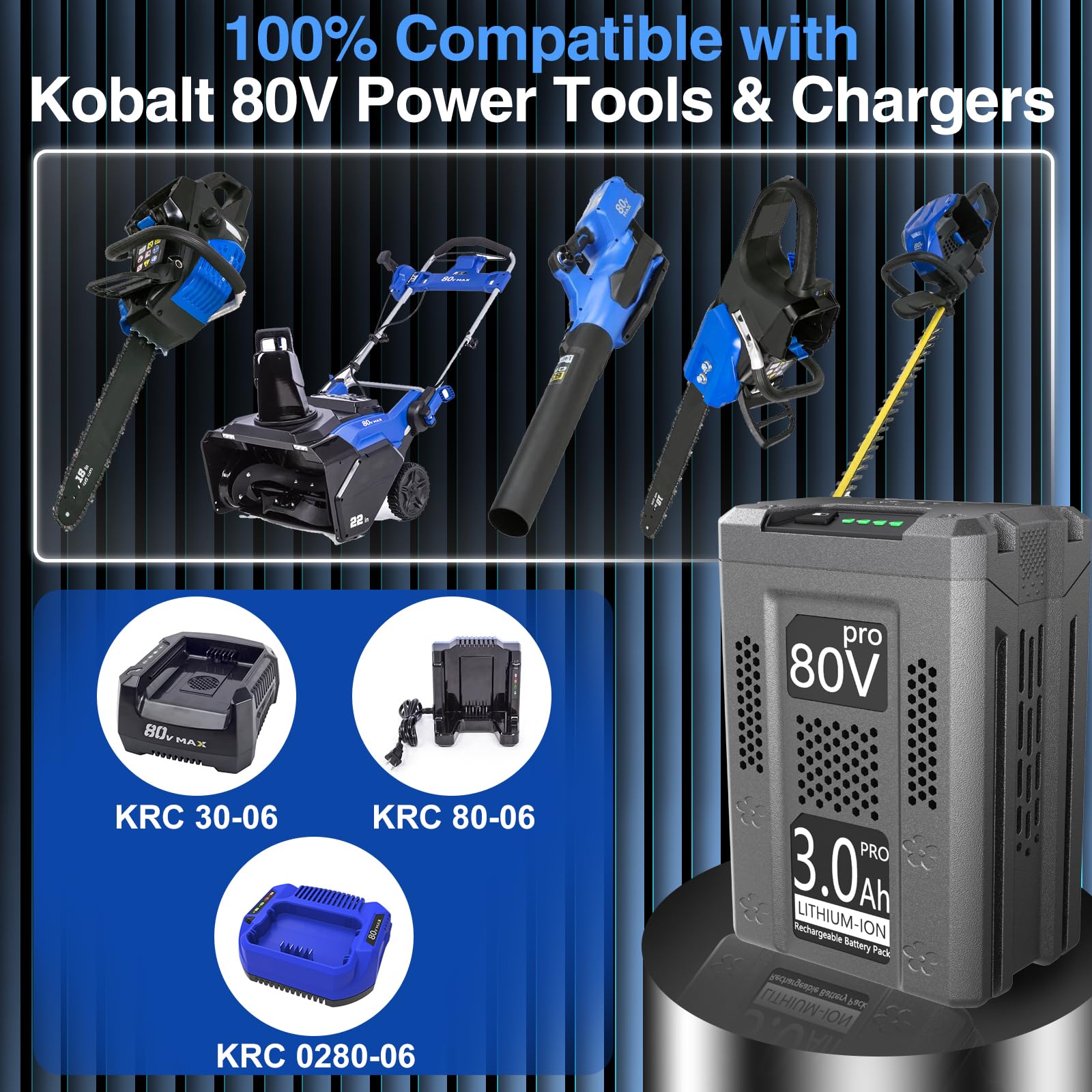 XAVITO Replacement Battery For Kobalt 80V Tools - 3000mAh 3X Longer Runtime Compatible With KB2580-06