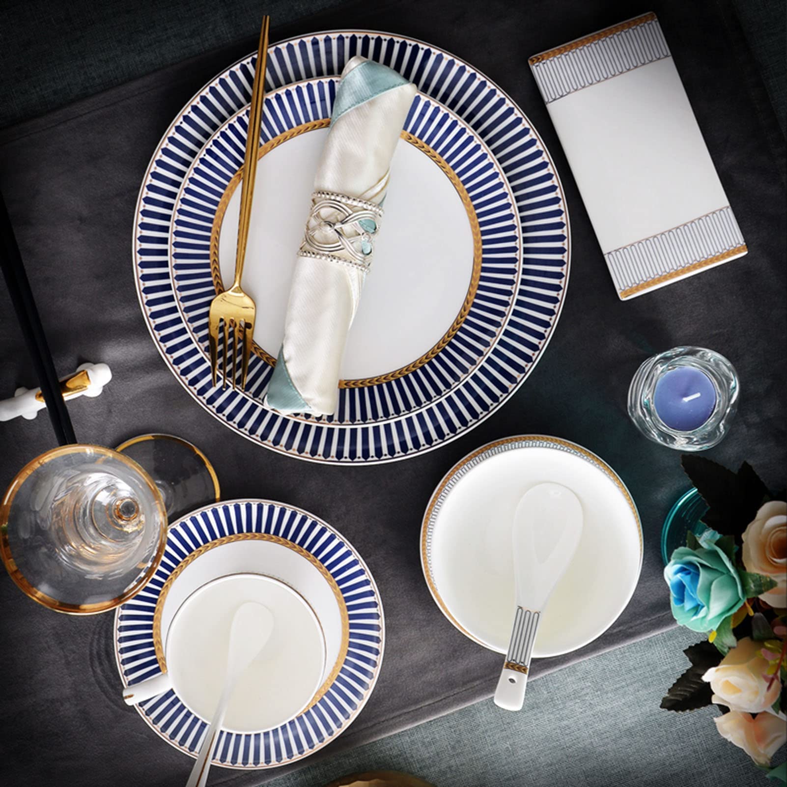 20-częściowy zestaw obiadowy z porcelany kostnej, zestaw porcelanowy, lekki zestaw talerzy i misek na 2 komplety obiadowe, zestaw zastawy stołowej
