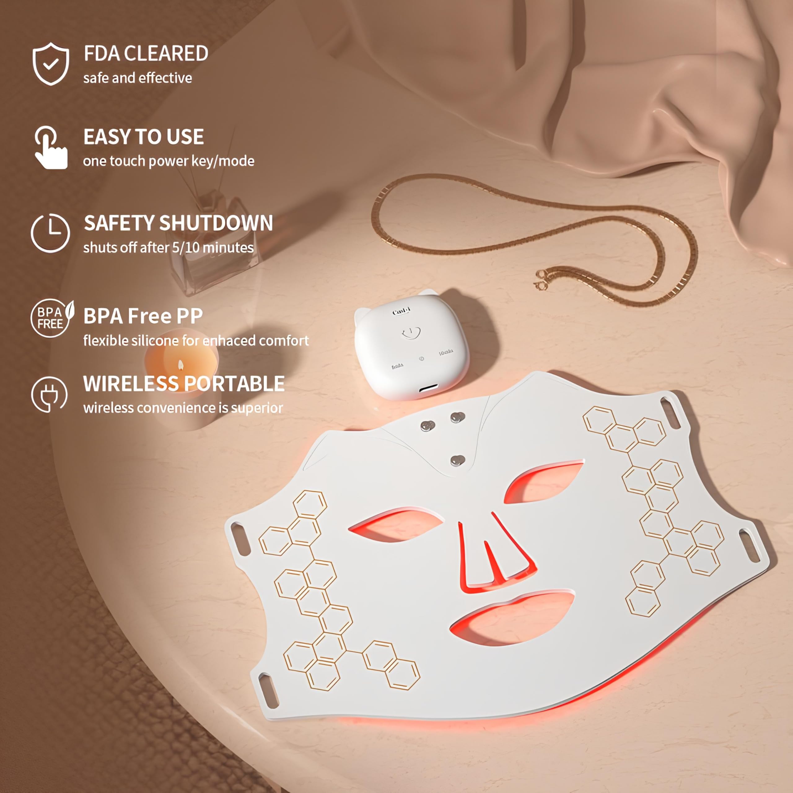 Cool-i ® LED-Gesichtsmaske mit 4 Lichtfarben – Kabellos, tragbar – Für ergänzende Hautpflege mit Rot-, Blau-, Infrarot- & Gelblicht – Aus Silikon, 10-Minuten-Timer,FDA/HSA