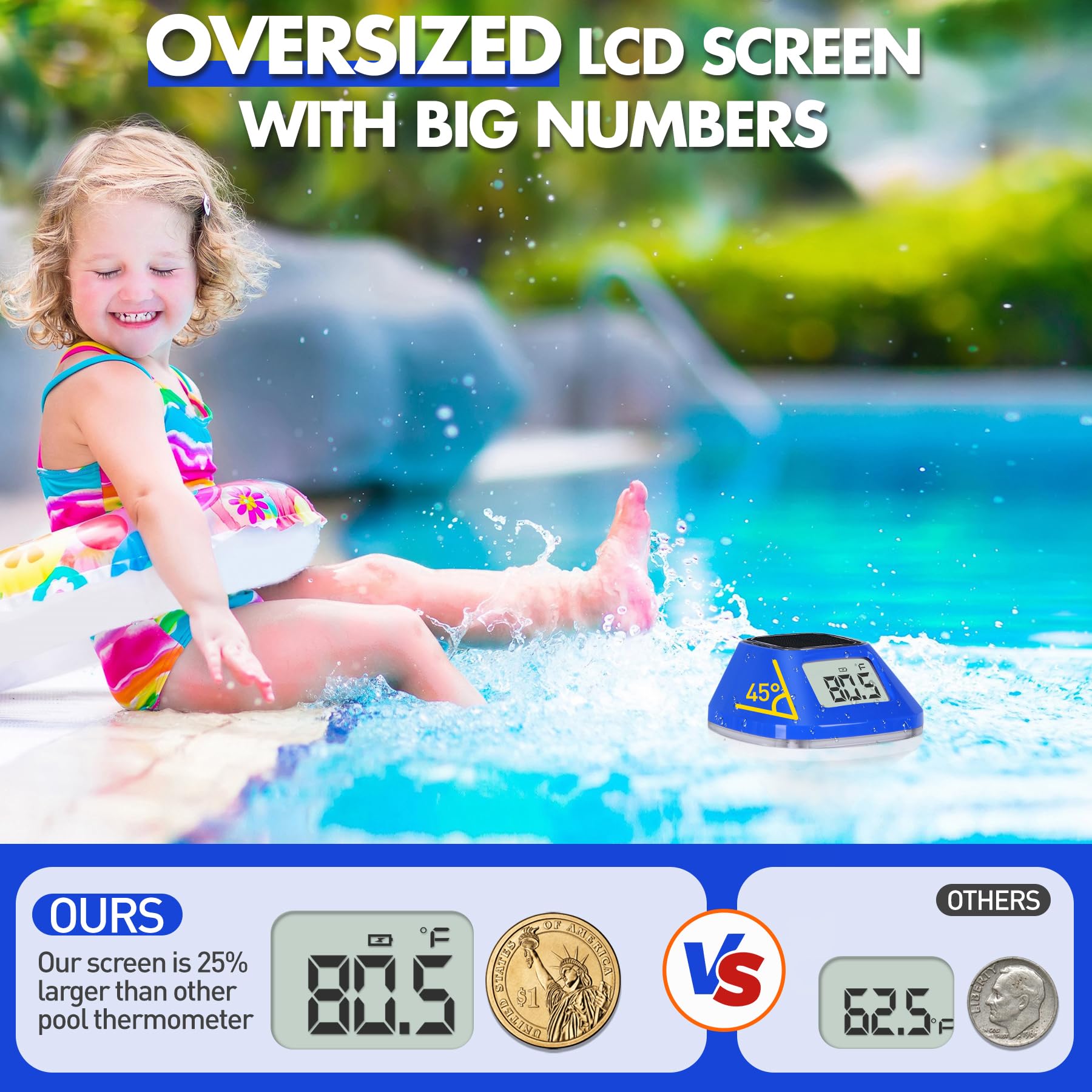 Thermomètre Flottant Pour Piscine Ou Bain De Glace - Étanche IPX6 - Plage -35°C à 70°C - Affichage Numérique LCD - Alimentation Par Pile LR44