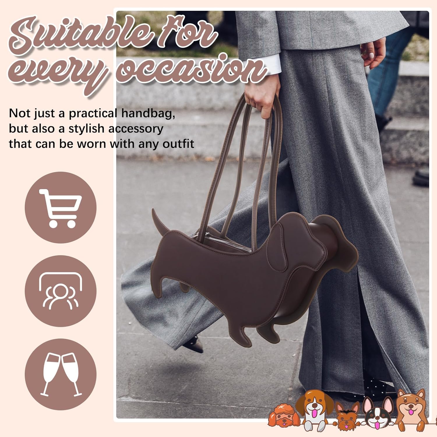 Dachshund Bag, Gifts for Women Purse Dachshund Dog Shaped Shoulder Bag Cute Pet PU Leather Tote Handbag for Puppy Lovers Mom Daughter Friends Weiner Sausage Dog Birthday Gifts - Image 6