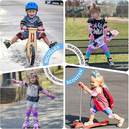 Miniatura 5 de XOUIWIRZ Rodilleras para niños, coderas, muñequeras con bolsa de cordón ajustable 3 en 1, juego de equipo de protección para niños y niñas