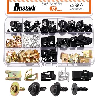 72Pcs Engine Under Cover Splash Shield Bolt Nut Clip Kit and Metal Trim Panel Spring Clips Auto Molding Clips Car U-Clip and Screw for Universal Car