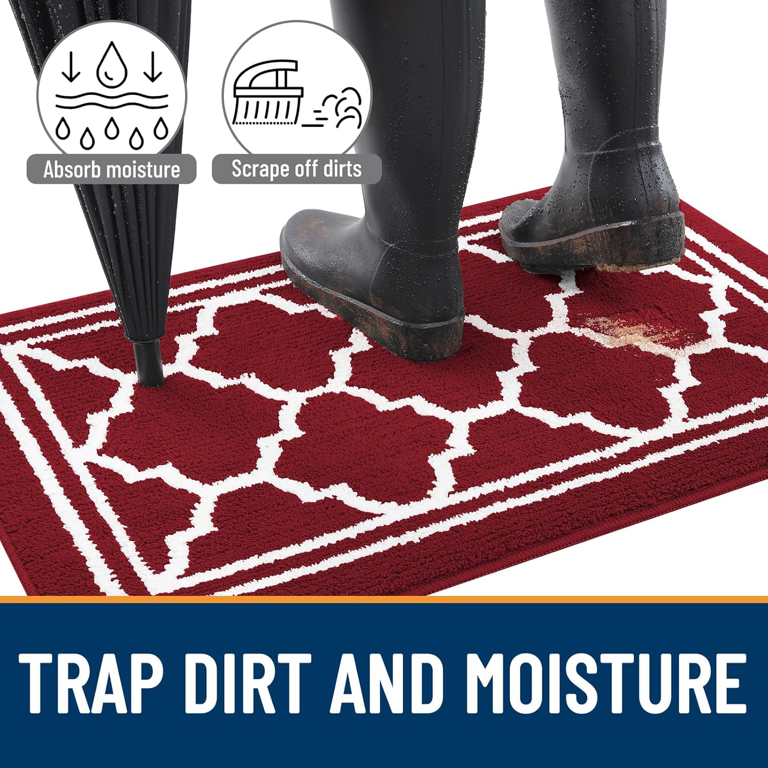 Buganda Indoor Door Mat, Dirt-Resistant and Absorbent Doormat, Anti-Slip, Low Profile Floor Mats for Inside Entryway, Front, and Back Door Entrance (32x20 Inches, Burgundy) - Image 2